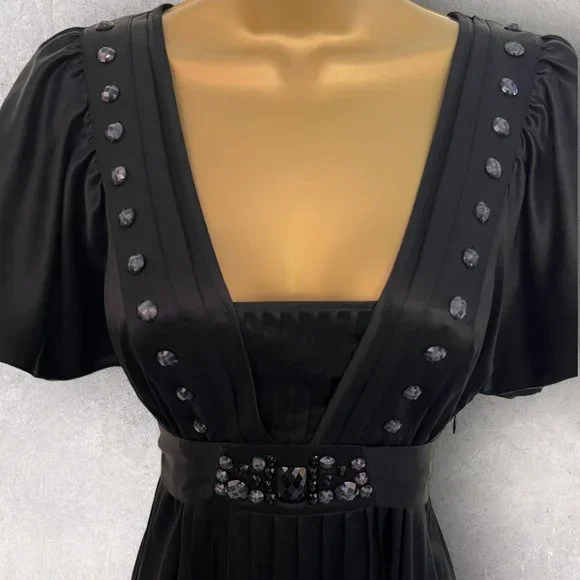 Ted Baker Womens Black Silk Beaded Flutter Sleeve Party Dress Size 2 UK 10 - Picture 2 of 3